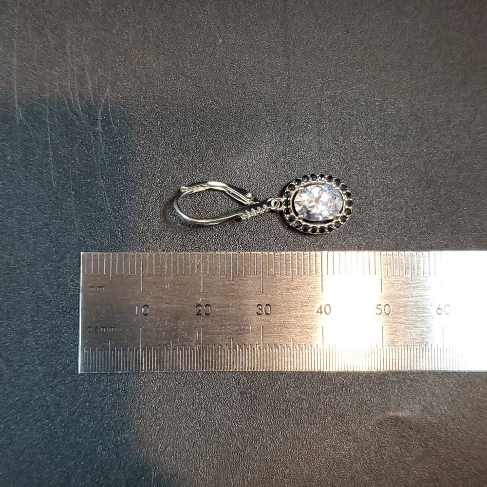Sterling Silver Clear And Black Halo Style Cubic Zirconia Earrings - Picture 5 of 6